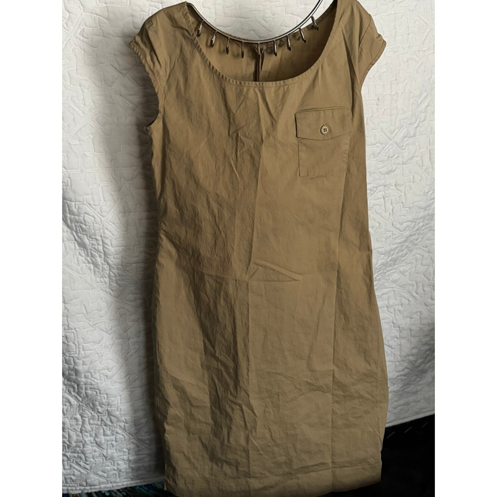 Lauren Ralph Lauren Tan Khaki Cotton Cap Sleeve Sheath Dress Pocket Sz 10